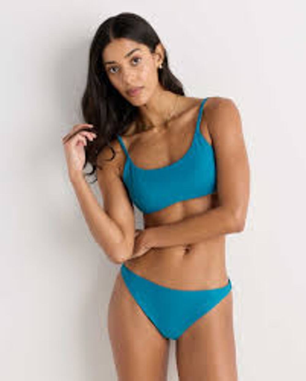 QUINCE Bikini SET Italian Low Rise Bottom Scoop Top Lagoon Teal Blue Small S NWT